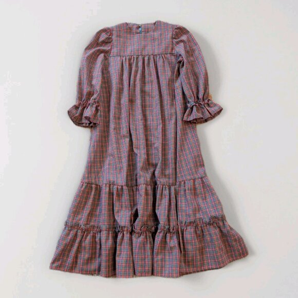 Homemade Girls 6/7 Ruffle Dress & White Eyelet Pinafore - Plaid Red & Green - Picture 3 of 16